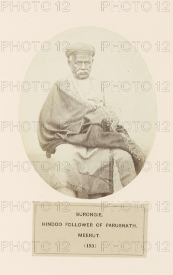 Surongie. Hindoo follower of parusnath. Meerut, Portrait of Shadi Seth, a man from the Jain Bania