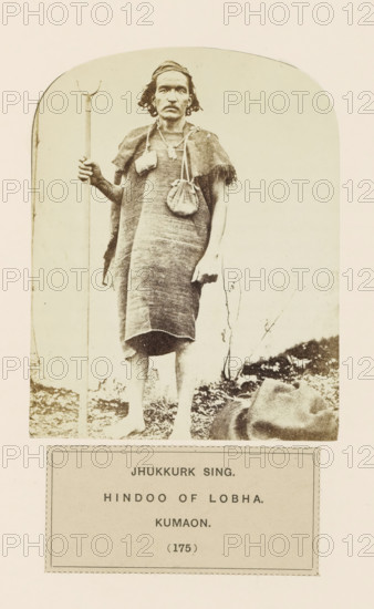 Portrait of Jhukkurk Sing, a man with a walking stick from Kumaon, Uttarakhand, India, photograph,