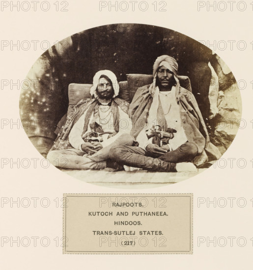 Portrait of two unknown men from the Rajput community of Kangra, Himachal Pradesh, India,