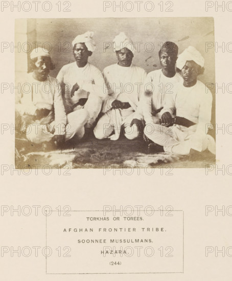 Portrait of five unknown men from the Turi tribe of Hazara, Khyber Pakhtunkhwa, Pakistan,