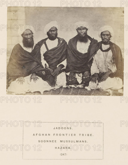 Portrait of four unknown men from the Jadoon tribe of Hazara, Khyber-Pakhtunkhwa, Pakistan,