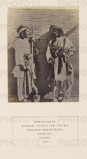 Portrait of two unknown men with masks from the Sherani tribe of Kohat, Khyber Pakhtunkhwa,