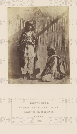 Portrait of two unknown tribesmen with turbans from Kohat, Khyber Pakhtunkhwa, Pakistan,