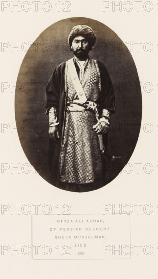 Portrait of Mirza Ali Akbar, a nobleman of Persian descent, Sindh, Pakistan, photograph, page,