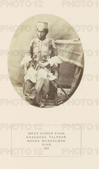 Portrait of Mir Ahmed Khan, Sindh, Pakistan, photograph, page, inscription: 'MEER AHMED KHAN.,