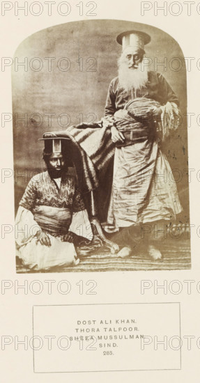 Portrait of Ali Khan and an attendent Sindh, Pakistan, photograph, page, inscription: 'DOST ALI