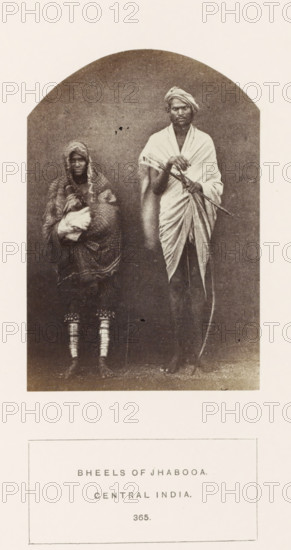 Portrait of a soldier Nar Sing and his wife Chundi from the Bhil tribe of Jhabua, Madhya Pradesh,
