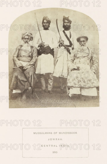 Portrait of four unknown Islamic men from Jaora, Madhya Pradesh, India, photograph, page,