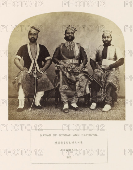 Portrait of Ghous Mahomed Khan, the Nawab of Jaora, with two nephews, Jaora, Madhya Pradesh, India,