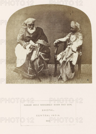 Portrait of Moiz Mahomed Khan, an officer at Sekunder Begum, a queen of Bhopal, and his son,