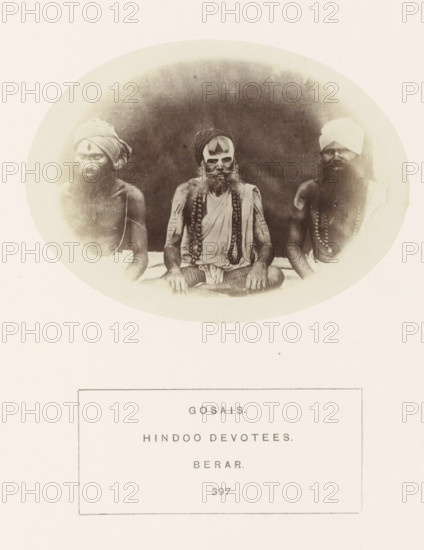 Portrait of three unknown men from the Gosain community of the former Berar in central India,