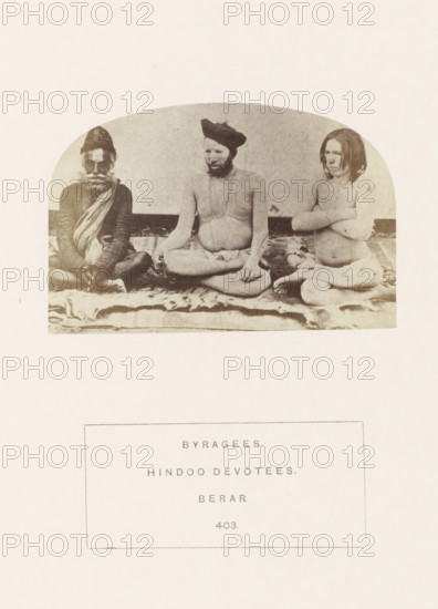 Portrait of three unknown men from the Bairagi community of the former Berar in central India,