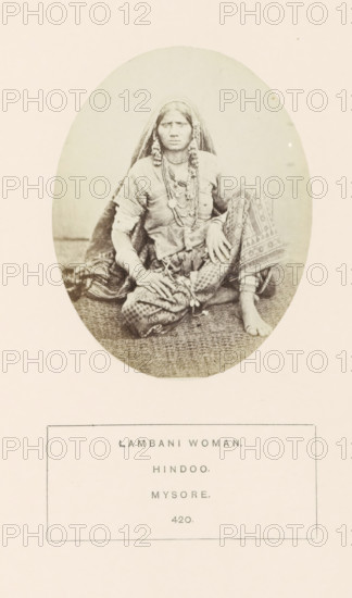 Portrait of an unknown woman from the Lambani tribe of Mysore, Karnataka, India, photograph, page,