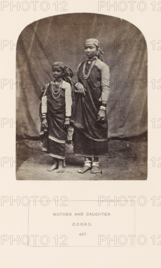 Portrait of an unknown mother and daughter from the Kodava community of Kodagu, Karnataka, India,
