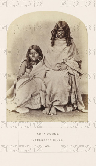 Portrait of two unknown women from the Kota tribe of the Nilgiri mountains in Tamil Nadu, India,
