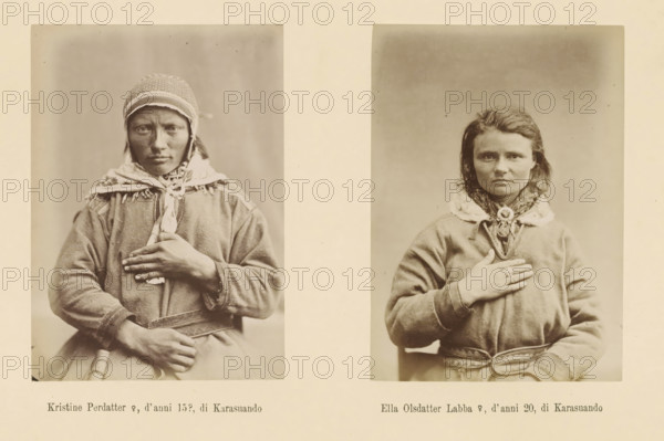 Ella Olsdatter Labba ?, 20 years old, of Karasuando, Two portraits of Kristine Perdatter and Ella
