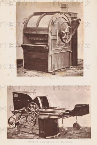 View of a rag shaking machine, 1. Rag Shaker, page, photomechanical print, photographer: Appleton &