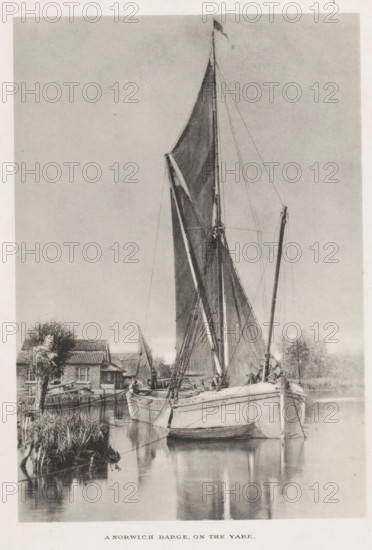 A Norwich barge, on the yare, Barge with two men, page, photomechanical print, photographer: John