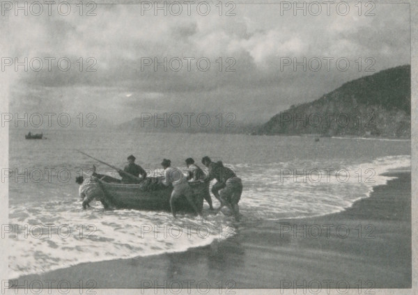 Seascape with fishermen, Italian fischer, page, photomechanical print, monogram: 'BX',