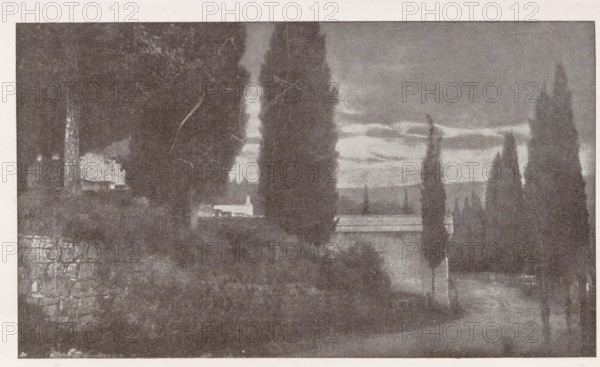 Friedhof bei Salò, View of a cemetery near Salò, page, photomechanical print, monogram: 'BX',