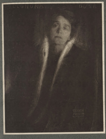 Eleonore Duse, Portrait of Eleonore Duse, page, photomechanical print, inscription: