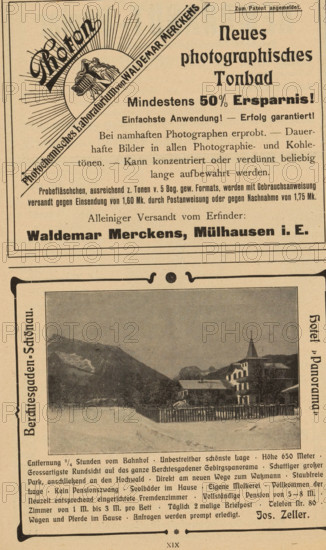 Mountain landscape with hotel, page, photomechanical print, c. 1898 - in or before 1903, paper,