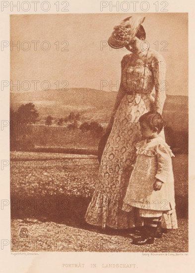 Woman with child in the landscape, Portrait in landscape, page, photomechanical print, inscription: