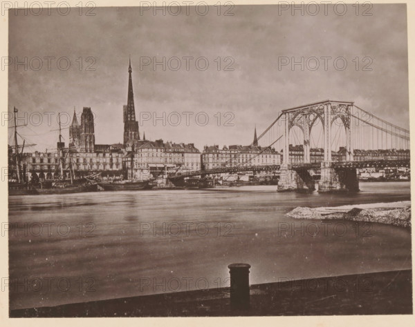 Rouen, Le Pont Suspendu, View of the suspension bridge in Rouen, page, photomechanical print,