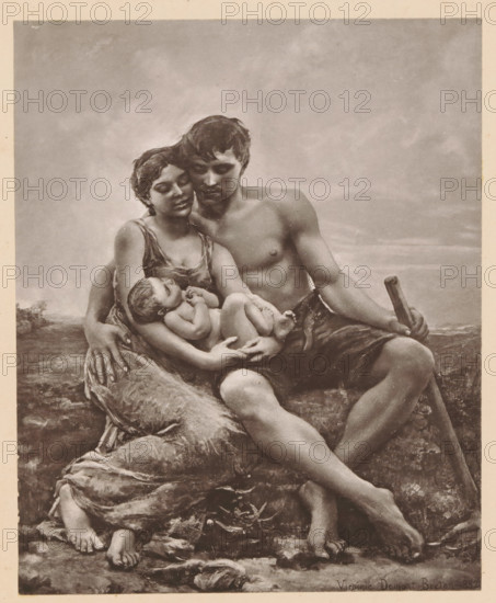 La Famille, Tableau de Mme V. Demont-Breton, Reproduction of a painting of a man and a woman with a