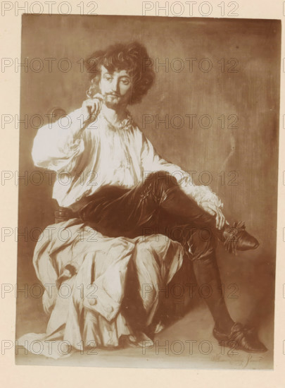 Photo reproduction of a painting of a smoking man by Willem Linnig (II), photograph, reproduction,