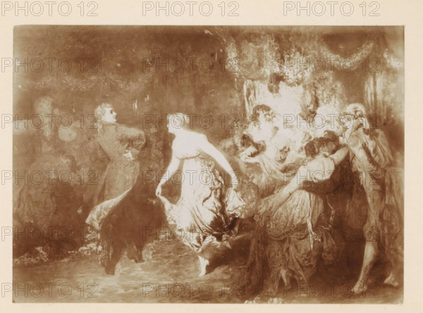 Photo reproduction of a painting of a group of people dancing the minuet by Willem Linnig (II),