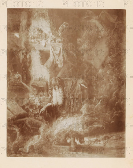 Photo reproduction of a painting of a man conjuring something supernatural by Willem Linnig (II),