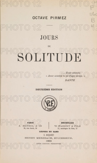 Jours de solitude, book, writer (clerical worker): Octave Pirmez, publisher: J. Hetzel et Cie.,