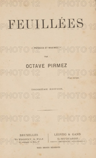 Feuillées, pensées et maximes by Octave Pirmez, book, inscription: '...', dedication: 'a Monsieur