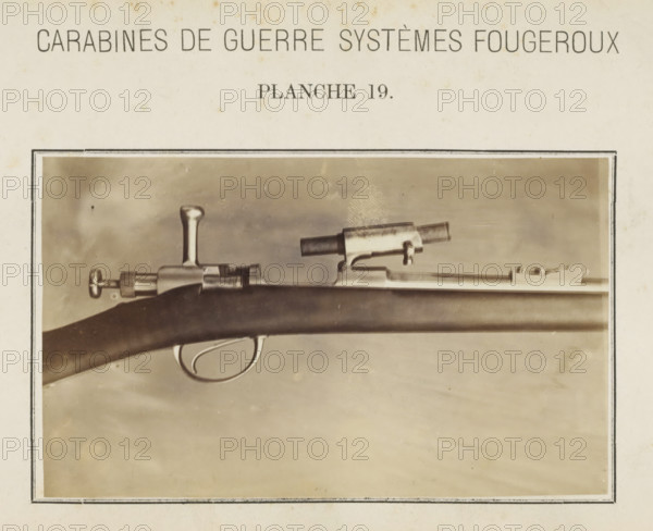 Barrel of a gun, photograph, page, inscription: 'Carabines de guerres systèmes Fougeroux', number: