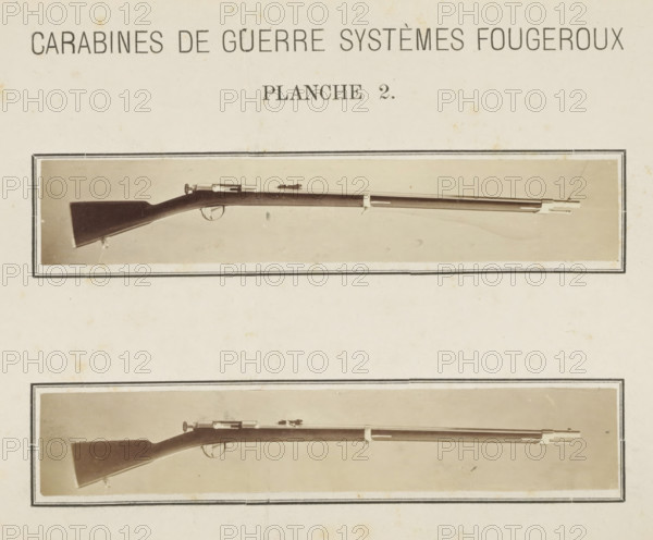 Two images of a rifle, photograph, page, number: 'Planche 2.', inscription: 'Carabines de guerres