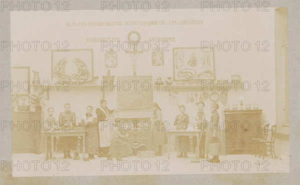 View of a home economics class, photograph, page, Antwerp, c. 1888 - in or before 1893,