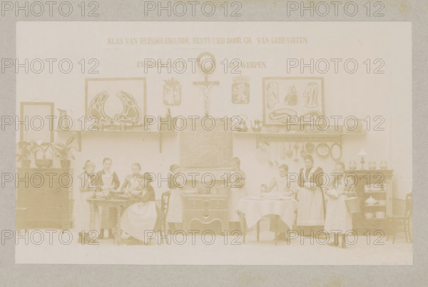 View of a home economics class, photograph, page, Antwerp, c. 1888 - in or before 1893,