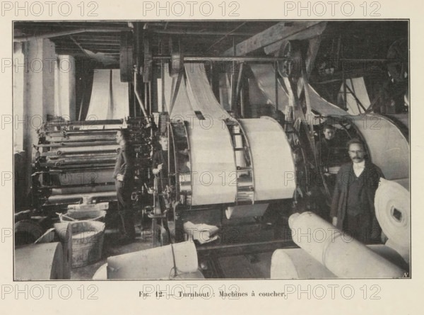 View of a workshop in a paper factory in Turnhout, page, photomechanical print, monogram: 'AN',