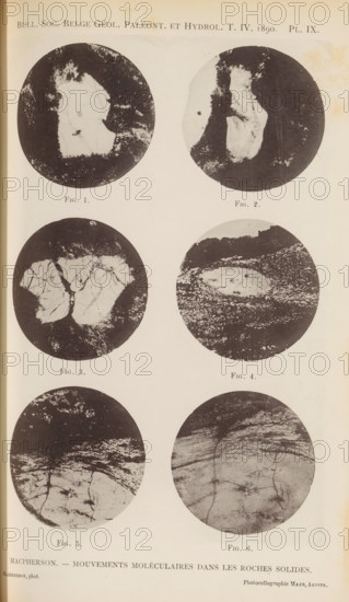 Overview of six microscopic magnifications of molecular motion in rocks, Macpherson. Mouvements