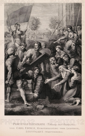 Reproduction of a steel engraving of Christ with the Cross, Sample of Illustration, reproduction,