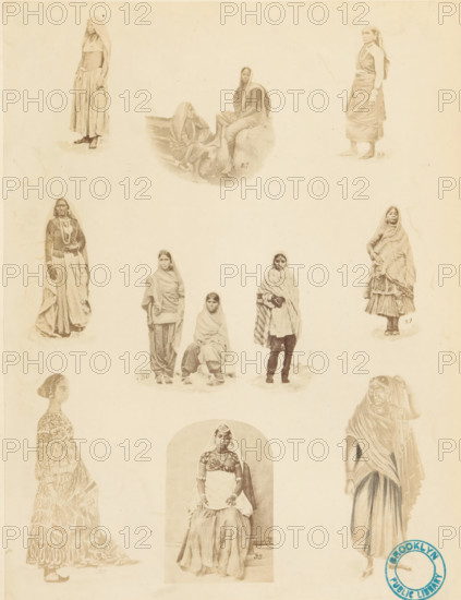 Female attire. cotton, &c., Collection of portraits of Indian women illustrating various women's