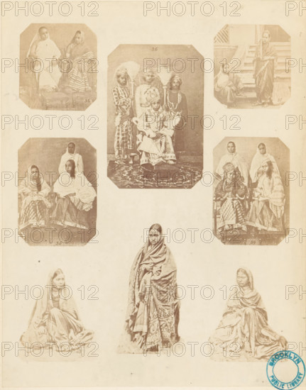 Collection of portraits of Indian women illustrating different women's clothing, Female attire.