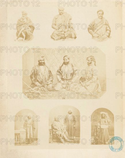 Collection of portraits of Indian men illustrating different men's clothing, Male attire. cashmere