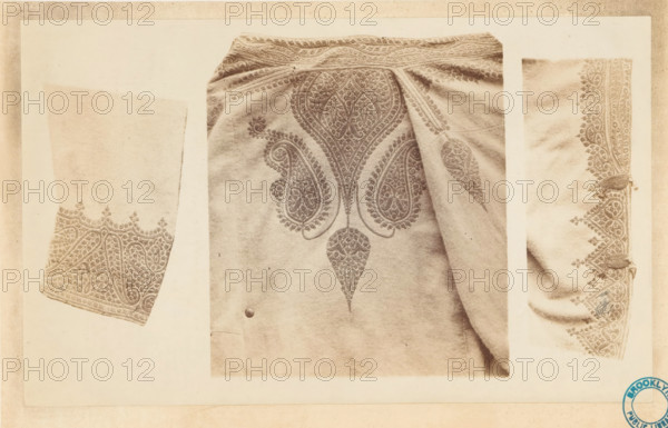 Ornamental braiding on 'choga' of cashmere cloth, Embroidered Indian clothing, photograph, page,