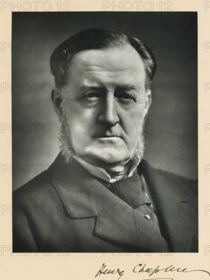 The right honorable Henry Chaplin, photograph, page, inscription: '55. Baker St. London, W.',