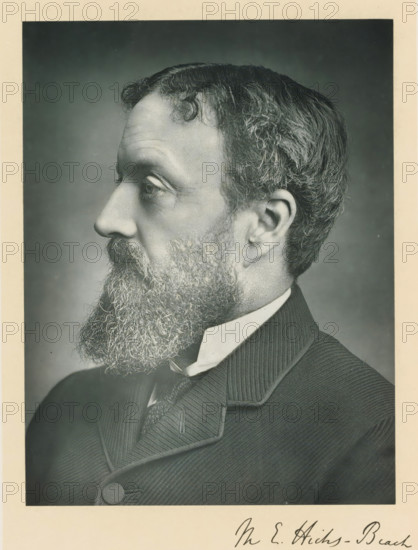 The right honorable sir Michael Edward Hicks-Beach, photograph, page, inscription: '17, Baker St,