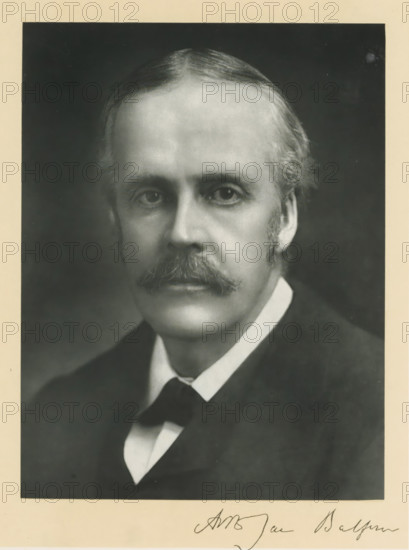 The right honorable Arthur James Balfour, photograph, page, inscription: '55, Baker St, London, W