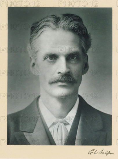 The right honorable Gerald William Balfour, photograph, page, inscription: 'Leeds', annotation,