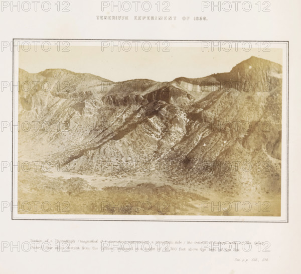 View of the crater of El Teide on Tenerife, Tenerife Experiment of 1856, photograph, page,
